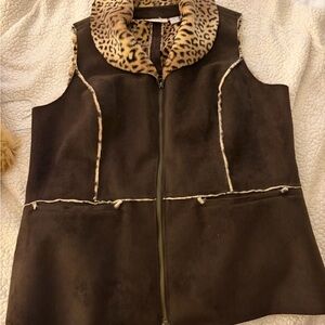 Leopard Trim Brown Vest